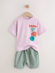 Pink 100% Cotton Short Sleeve Back Print T-Shirt And Shorts Set (3mths-7yrs) - Image 11 of 16