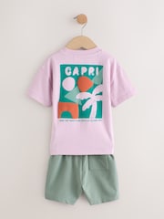 Pink 100% Cotton Short Sleeve Back Print T-Shirt And Shorts Set (3mths-7yrs) - Image 12 of 16
