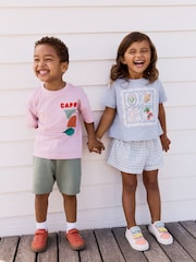 Pink 100% Cotton Short Sleeve Back Print T-Shirt And Shorts Set (3mths-7yrs) - Image 3 of 16