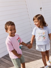 Pink 100% Cotton Short Sleeve Back Print T-Shirt And Shorts Set (3mths-7yrs) - Image 4 of 16