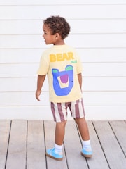 Light Yellow 100% Cotton Short Sleeve Back Print T-Shirt And Shorts Set (3mths-7yrs) - Image 1 of 5