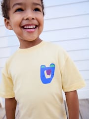 Light Yellow 100% Cotton Short Sleeve Back Print T-Shirt And Shorts Set (3mths-7yrs) - Image 4 of 5