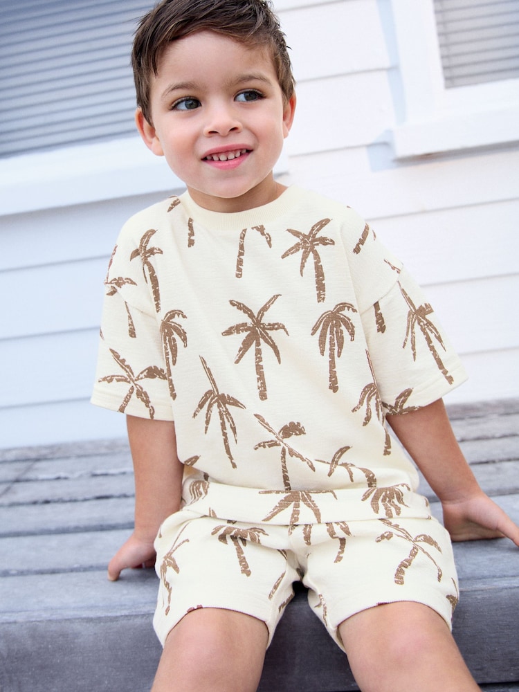 White 100% Cotton All-Over-Print Short Sleeve T-Shirt & Shorts Set (3mths-7yrs) - Image 1 of 8