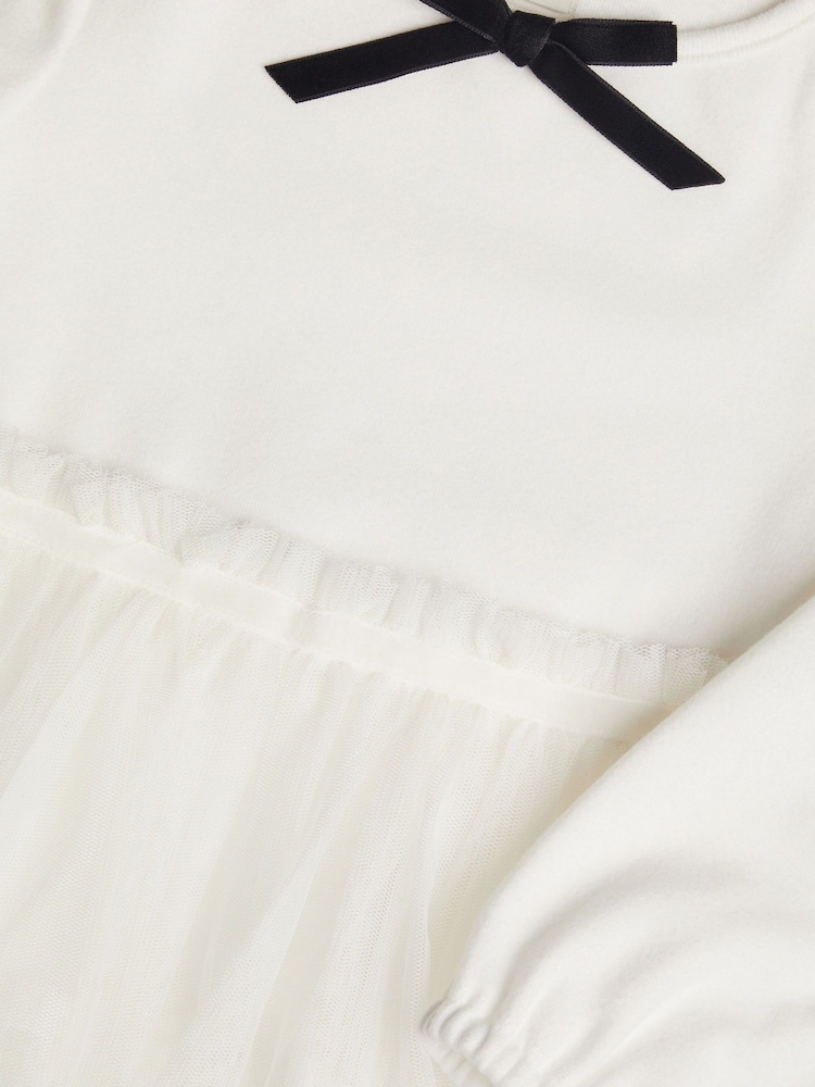 Monsoon White Baby Long Sleeve Bow Tulle Dress - Image 3 of 3 Monsoon White Baby Long Sleeve Bow Tulle Dress - Image 3 of 3