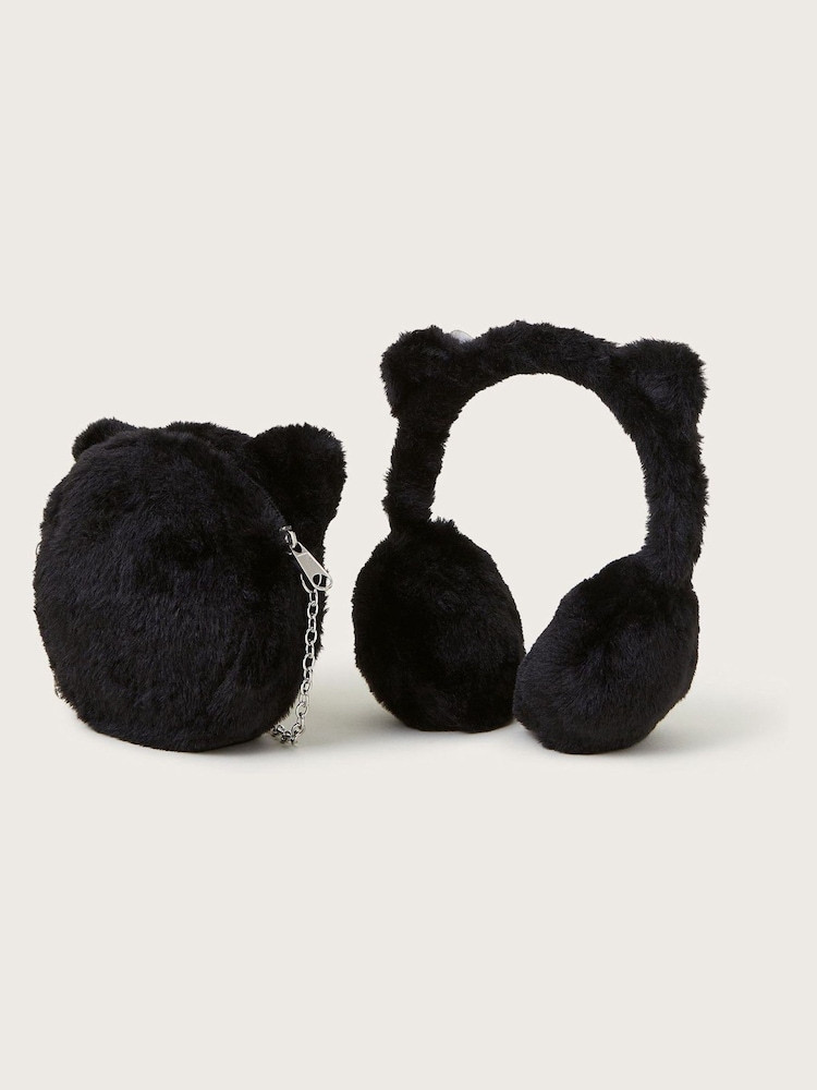 Monsoon Black Cat Earmuffs and Bag Set - Image 2 of 3 Monsoon Black Cat Earmuffs and Bag Set - Image 2 of 3