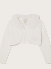Monsoon Natural Baby Fluffy Collar Super-Soft Cardigan - Image 1 of 3