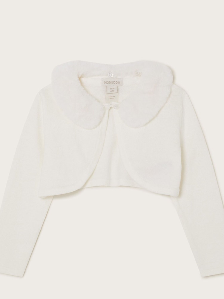 Monsoon Natural Baby Fluffy Collar Super-Soft Cardigan - Image 1 of 3