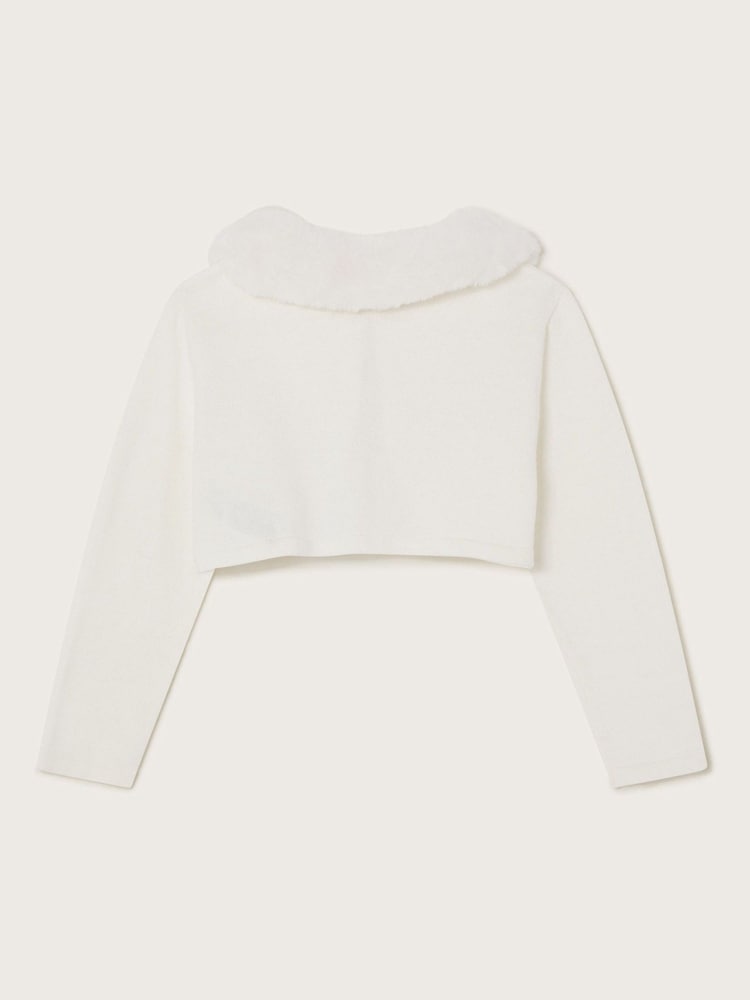 Monsoon Natural Baby Fluffy Collar Super-Soft Cardigan - Image 2 of 3