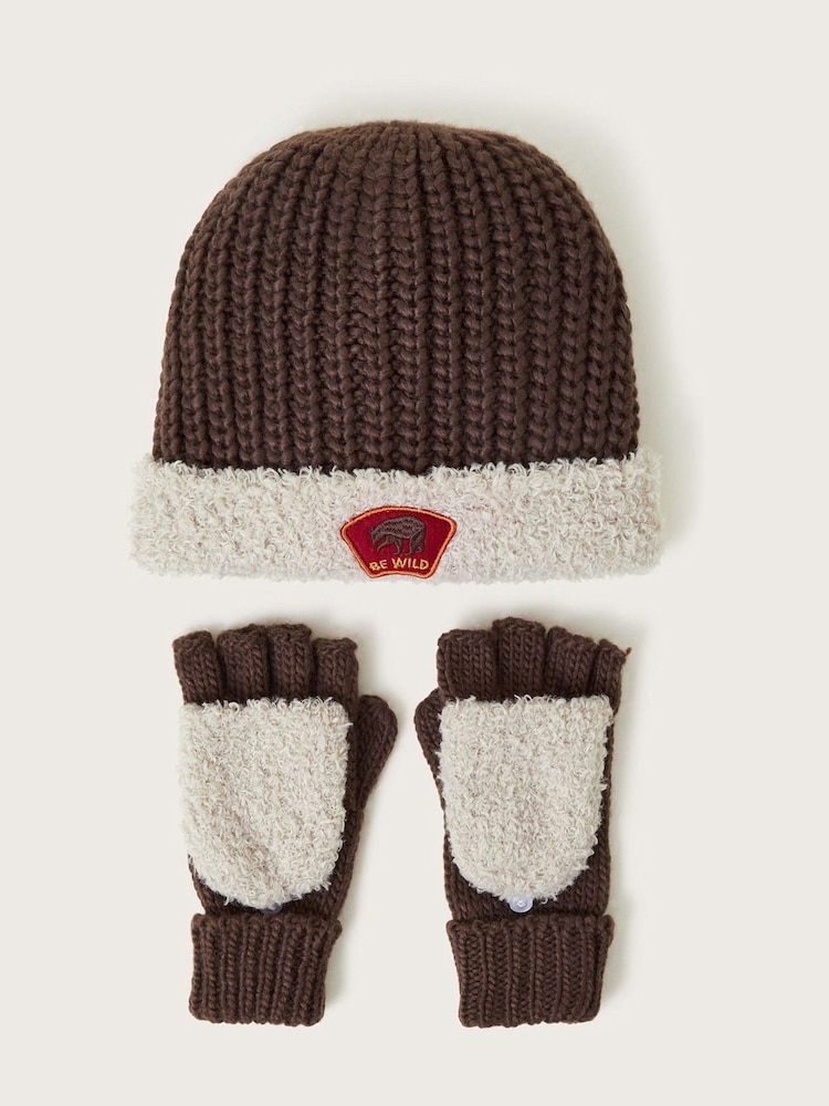 Monsoon Brown Borg Explorer Hat and Gloves Set - Image 1 of 3 Monsoon Brown Borg Explorer Hat and Gloves Set - Image 1 of 3