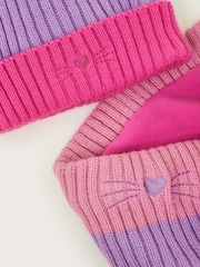 Monsoon Pink Stripe Cat Winter Beanie Hat and Snood Set - Image 2 of 2