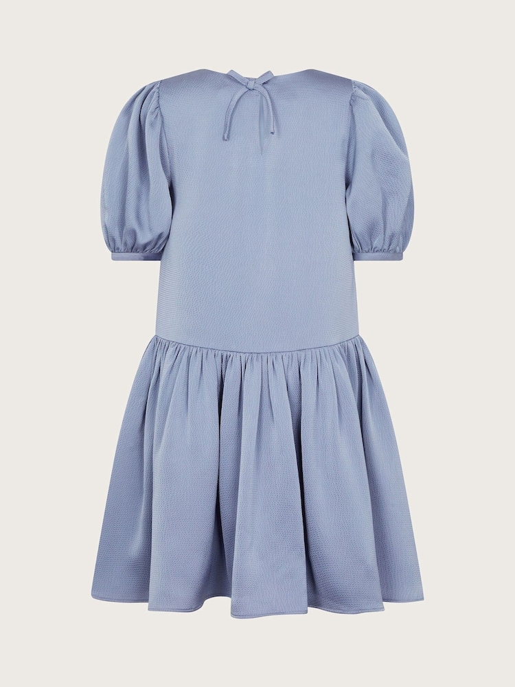 Monsoon Blue Textured Satin Puff Sleeve Dress - Image 2 of 3 Monsoon Blue Textured Satin Puff Sleeve Dress - Image 2 of 3