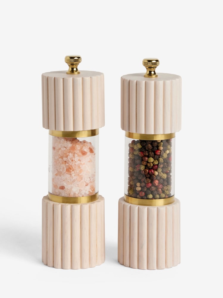 Set of 2 Natural Filled Valencia Ribbed Salt and Pepper Grinder - Image 1 of 1