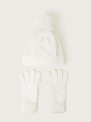 Monsoon White Lizzie Sequin Hat and Gloves Set - Image 1 of 3