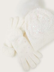 Monsoon White Lizzie Sequin Hat and Gloves Set - Image 3 of 3