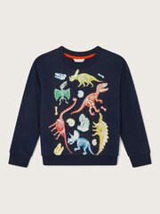 Monsoon Blue Glow In The Dark Dinosaur 100% Cotton Sweatshirt - Image 1 of 3
