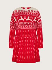 Monsoon Red Christmas Fair Isle Pattern Jumper Dress - Image 1 of 3