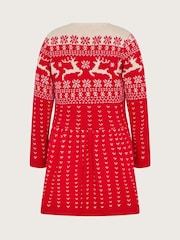 Monsoon Red Christmas Fair Isle Pattern Jumper Dress - Image 2 of 3