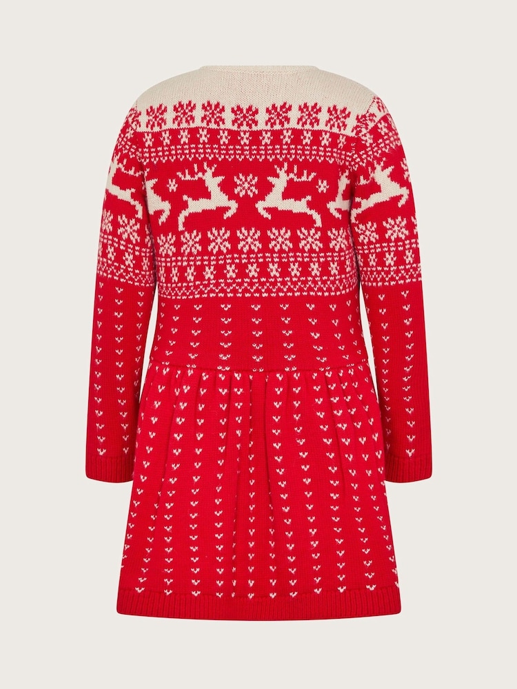 Monsoon Red Christmas Fair Isle Pattern Jumper Dress - Image 2 of 3