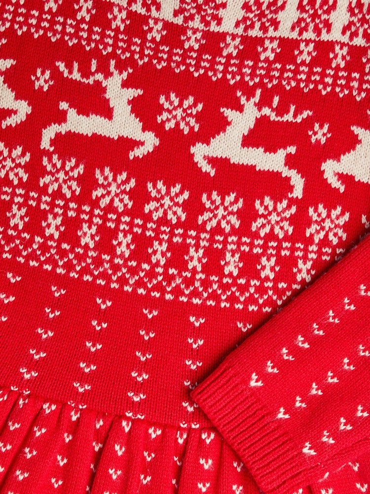 Monsoon Red Christmas Fair Isle Pattern Jumper Dress - Image 3 of 3