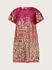 Monsoon Pink Short Sleeve Ombre Sequin Dress - Image 1 of 2