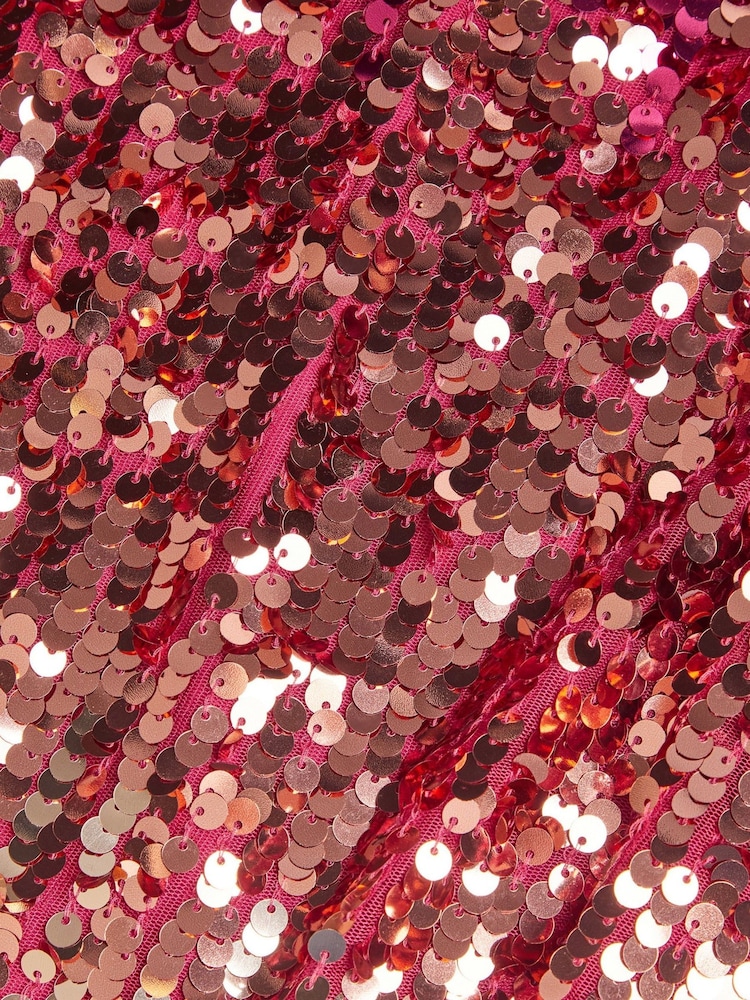 Monsoon Pink Short Sleeve Ombre Sequin Dress - Image 2 of 2
