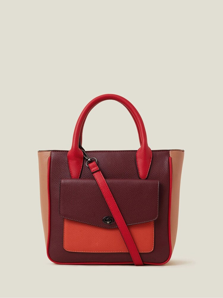 Accessorize Red Colour Block Faux Leather Handbag - Image 1 of 2 Accessorize Red Colour Block Faux Leather Handbag - Image 1 of 2