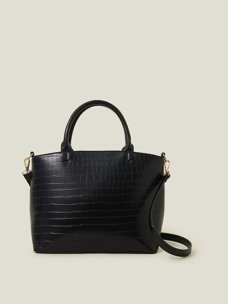 Accessorize Black Faux Croc Handheld Bag - Image 1 of 2