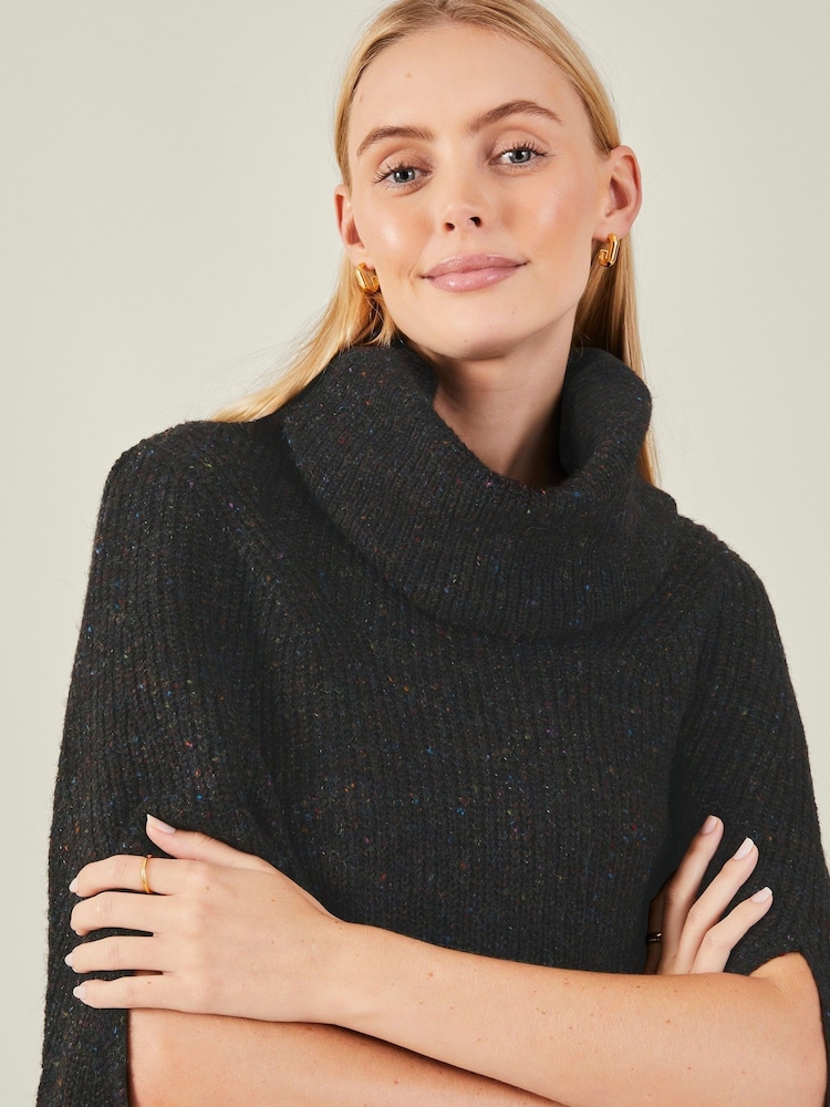 Accessorize Black Roll Neck Knit Poncho - Image 2 of 4 Accessorize Black Roll Neck Knit Poncho - Image 2 of 4