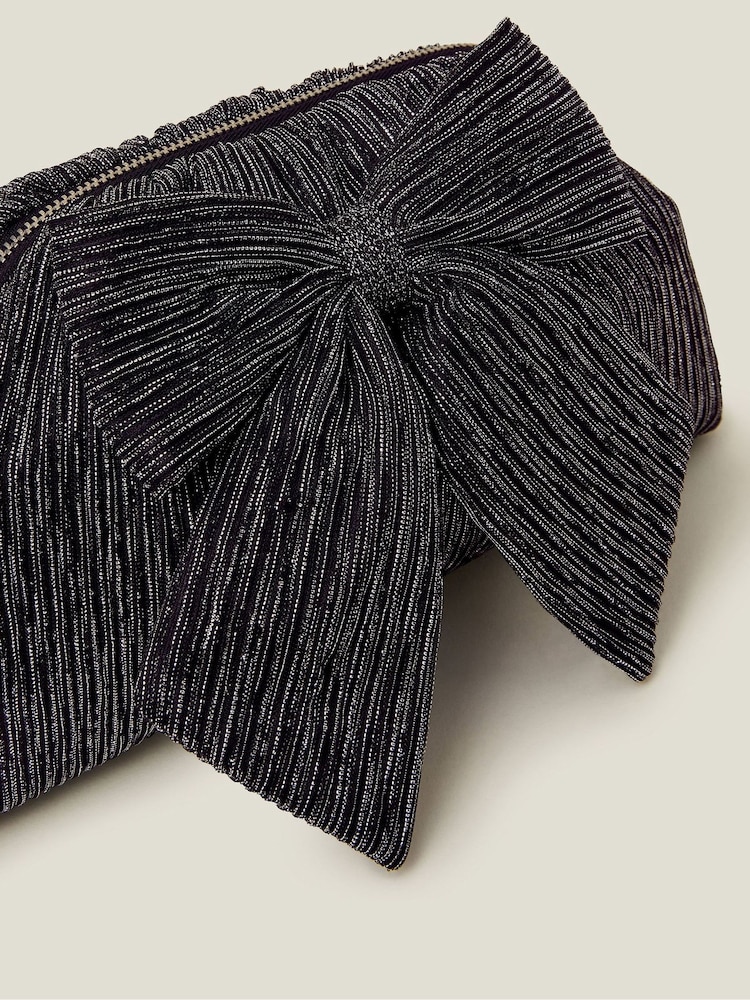 Accessorize Black Metallic Plisse Bow Clutch Bag - Image 2 of 2 Accessorize Black Metallic Plisse Bow Clutch Bag - Image 2 of 2