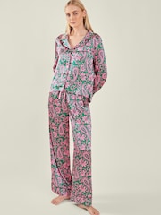 Accessorize Pink/Green Paisley Satin Long Pyjama Set - Image 1 of 4