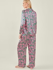 Accessorize Pink/Green Paisley Satin Long Pyjama Set - Image 2 of 4
