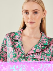 Accessorize Pink/Green Paisley Satin Long Pyjama Set - Image 3 of 4