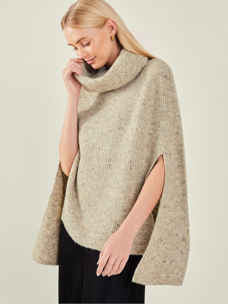 Accessorize Brown Roll Neck Knit Poncho - Image 1 of 4 Accessorize Brown Roll Neck Knit Poncho - Image 1 of 4