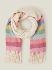 Accessorize Pink Rainbow Stripe Fringe Winter Blanket Scarf - Image 1 of 3