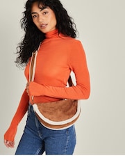 Accessorize Brown Sherpa Trim Suedette Sling Bag - Image 1 of 3