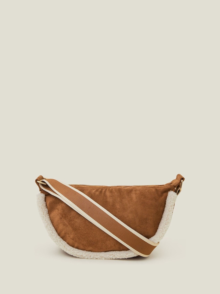 Accessorize Brown Sherpa Trim Suedette Sling Bag - Image 2 of 3