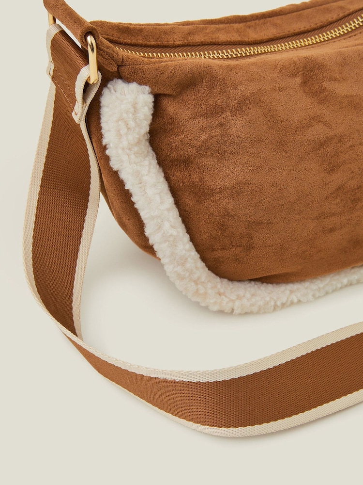 Accessorize Brown Sherpa Trim Suedette Sling Bag - Image 3 of 3