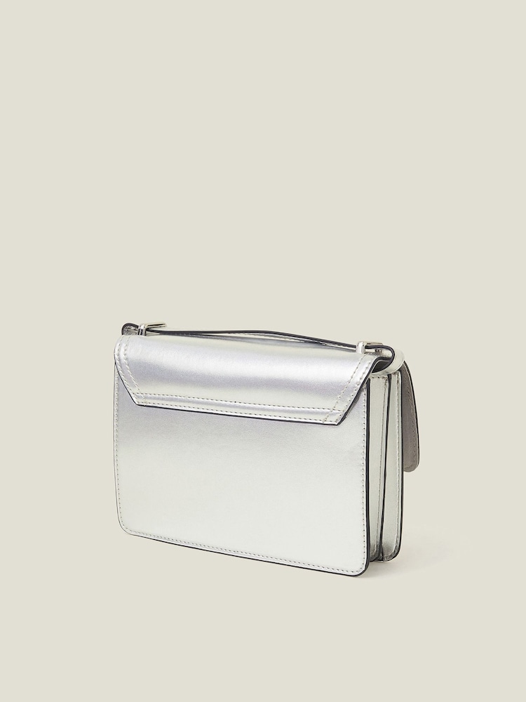 Accessorize Silver Metallic Faux Leather Crossbody Bag - Image 2 of 5