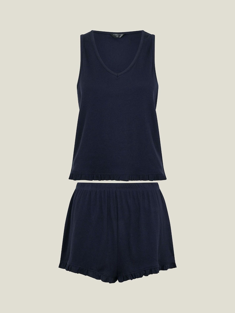 Accessorize Blue Rib Ruffle Vest and Shorts Pyjamas Set - Image 4 of 4 Accessorize Blue Rib Ruffle Vest and Shorts Pyjamas Set - Image 4 of 4
