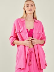 Accessorize Pink Long Sleeve Crinkle 100% Cotton Shirt - Image 1 of 3