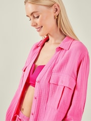 Accessorize Pink Long Sleeve Crinkle 100% Cotton Shirt - Image 2 of 3