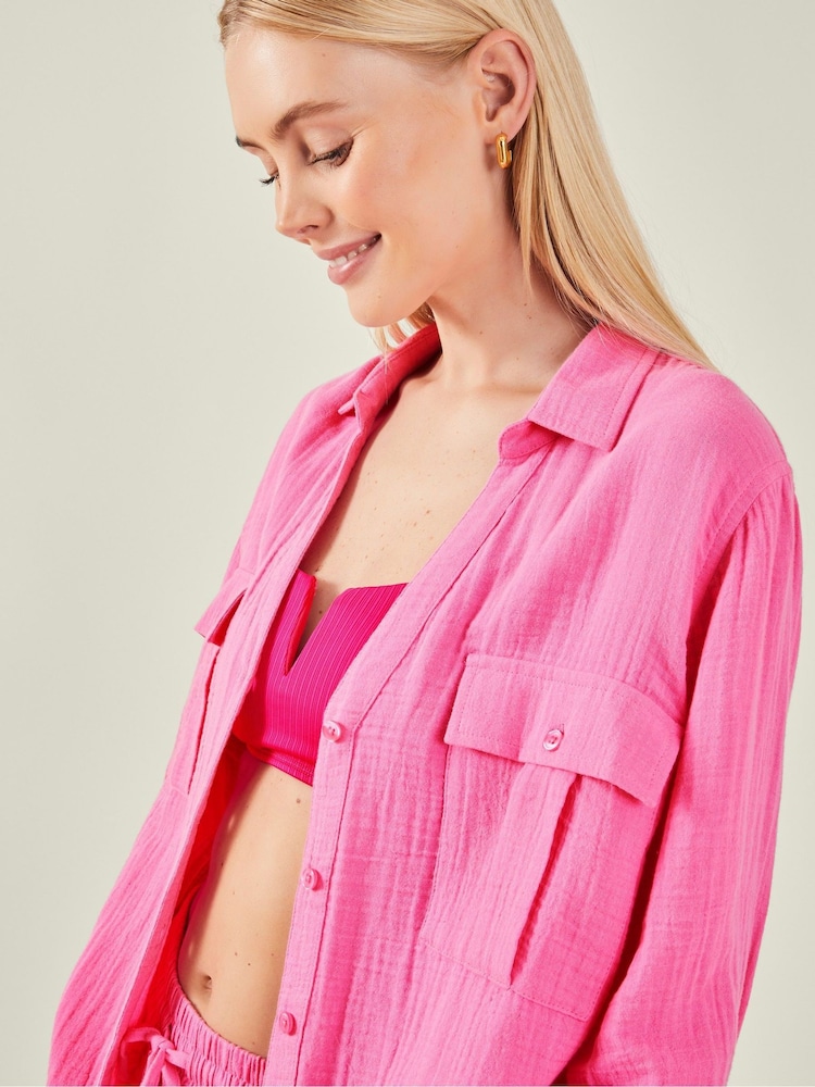 Accessorize Pink Long Sleeve Crinkle 100% Cotton Shirt - Image 2 of 3
