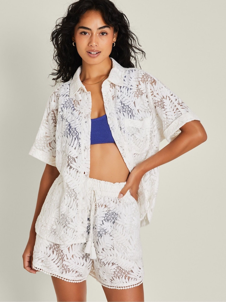 Accessorize Natural High Waist Lacy Palm Shorts - Image 2 of 4 Accessorize Natural High Waist Lacy Palm Shorts - Image 2 of 4