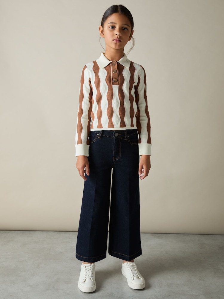 Reiss Ecru Ziggy 9-13 yrs Zig-Zag Knit Collared Jumper - Image 1 of 4