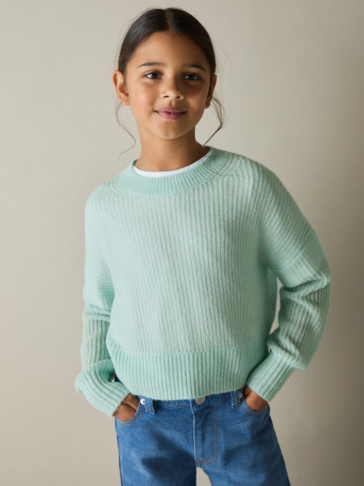 Reiss Aqua Aluna 9-13 yrs Rib-Knit Jumper With Wool and Alpaca - Image 1 of 4