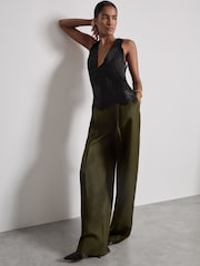 Reiss Black Sanna Atelier Draped Fringe Deep-V Top - Image 3 of 6