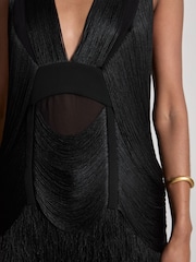Reiss Black Sanna Atelier Draped Fringe Deep-V Top - Image 4 of 6