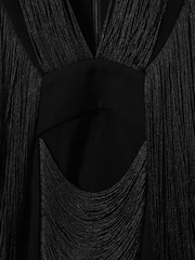 Reiss Black Sanna Atelier Draped Fringe Deep-V Top - Image 6 of 6