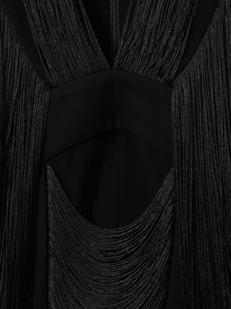 Reiss Black Sanna Atelier Draped Fringe Deep-V Top - Image 6 of 6