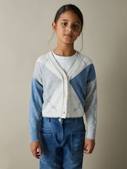 Reiss Blue Stanton 4-9 yrs Argyle Cardigan With Wool And Cashmere - Image 1 of 4